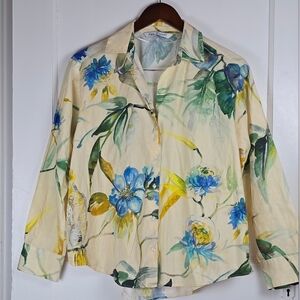 Zara Tropical Floral Cotton Blouse Size Small/Medium